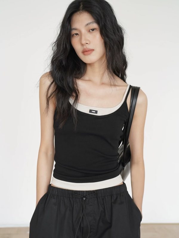 Áo hai dây phối 2 lớp màu đen thời trang