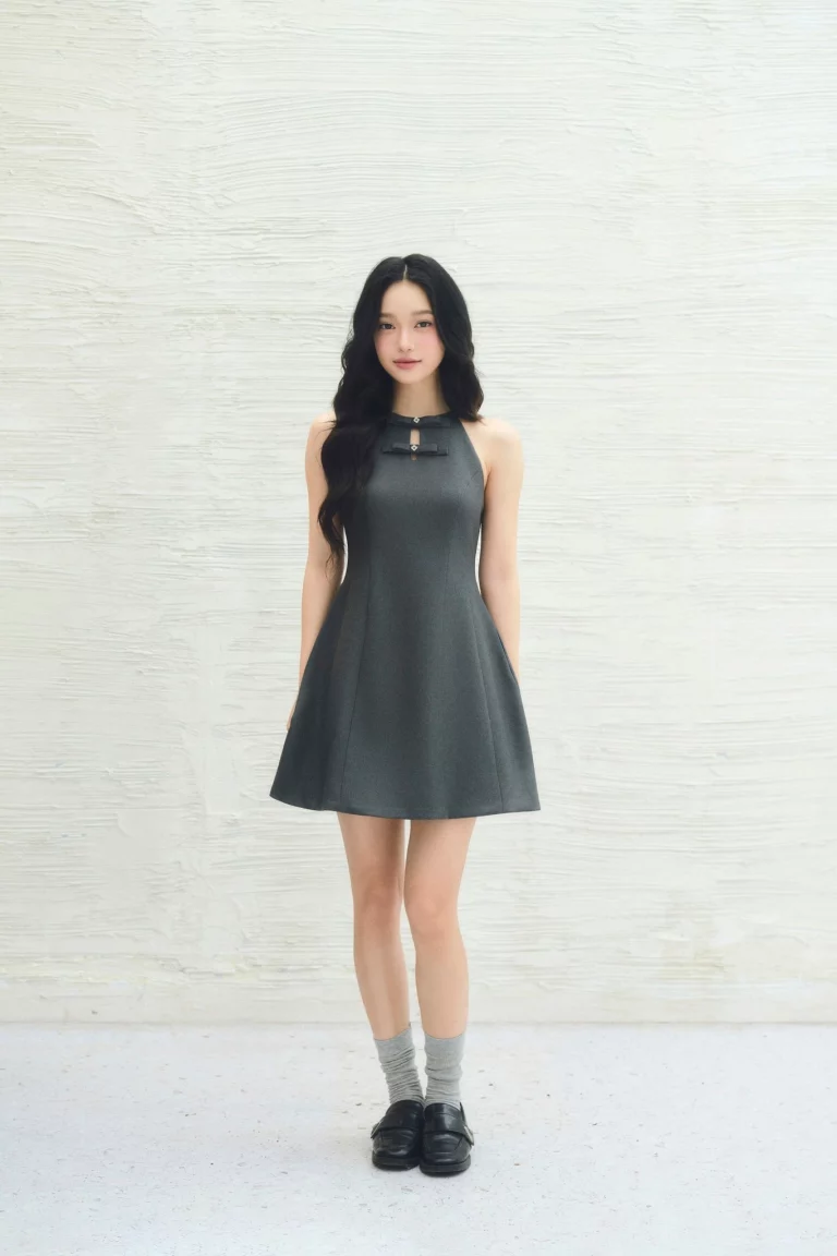 LINHDINH Studio Halter Dress mau xam dang yem nu