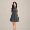 Halter Dress đầm yếm nữ màu xám trên nền studio LINHDINH Studio