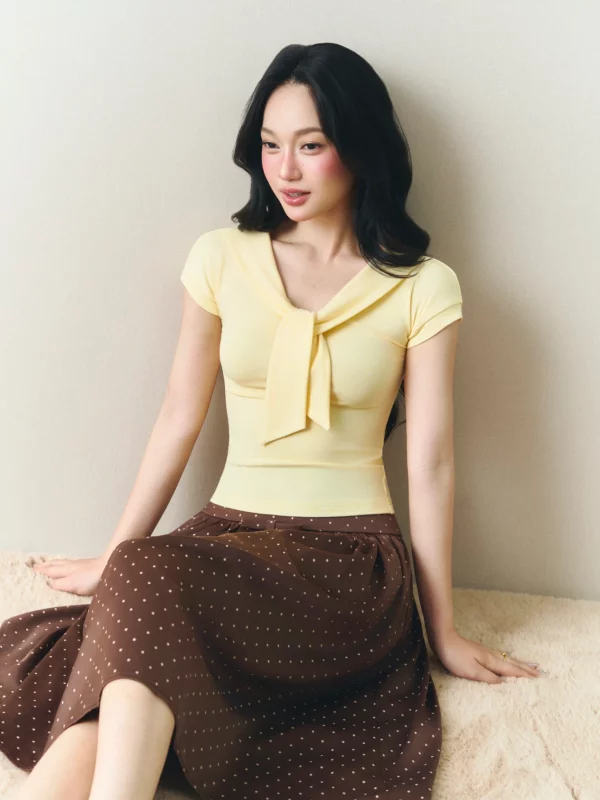 Ribbon Top màu vàng bơ LINHDINH Studio phối Soleil Midi Skirt