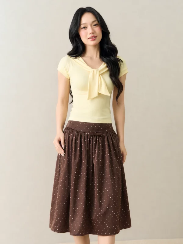 Ribbon Top vàng bơ phối Soleil Midi Skirt LINHDINH Studio