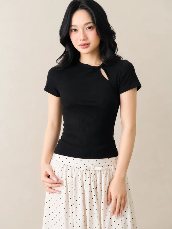 Chloe Top đen chất Butter Knit ôm dáng