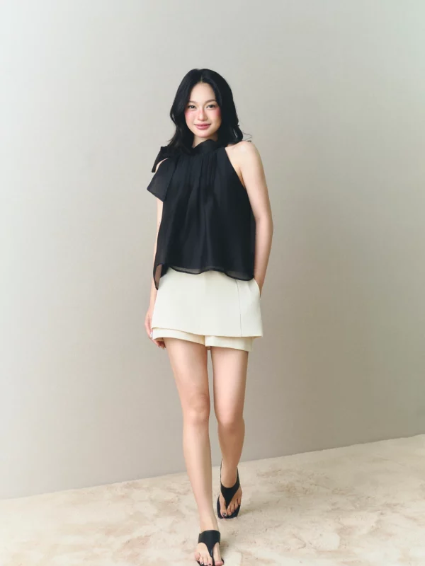 Soleil Bow Halter áo cổ yếm nơ nữ màu đen LINHDINH Studio