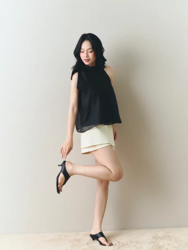 Áo cổ yếm Soleil Bow Halter màu đen phong cách French Chic