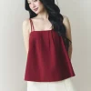 Áo hai dây Soleil Cami Top đỏ đô chi tiết xếp ly