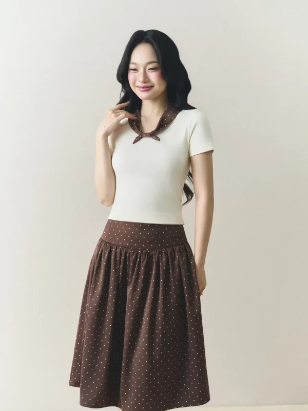 Soleil Midi Skirt chân váy midi chấm bi màu Nâu Chocolate LINHDINH Studio